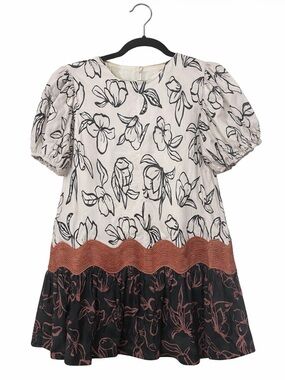 Entro — Women Floral Patchwork Dress in Cream, navy and Rust